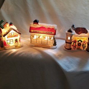 Set of 6 Pc Vintage 1994 Santa Village Porcelain Bisque Hand Painted/Crafted